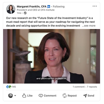 LinkedIn post for Margaret Franklin, CFA Institute